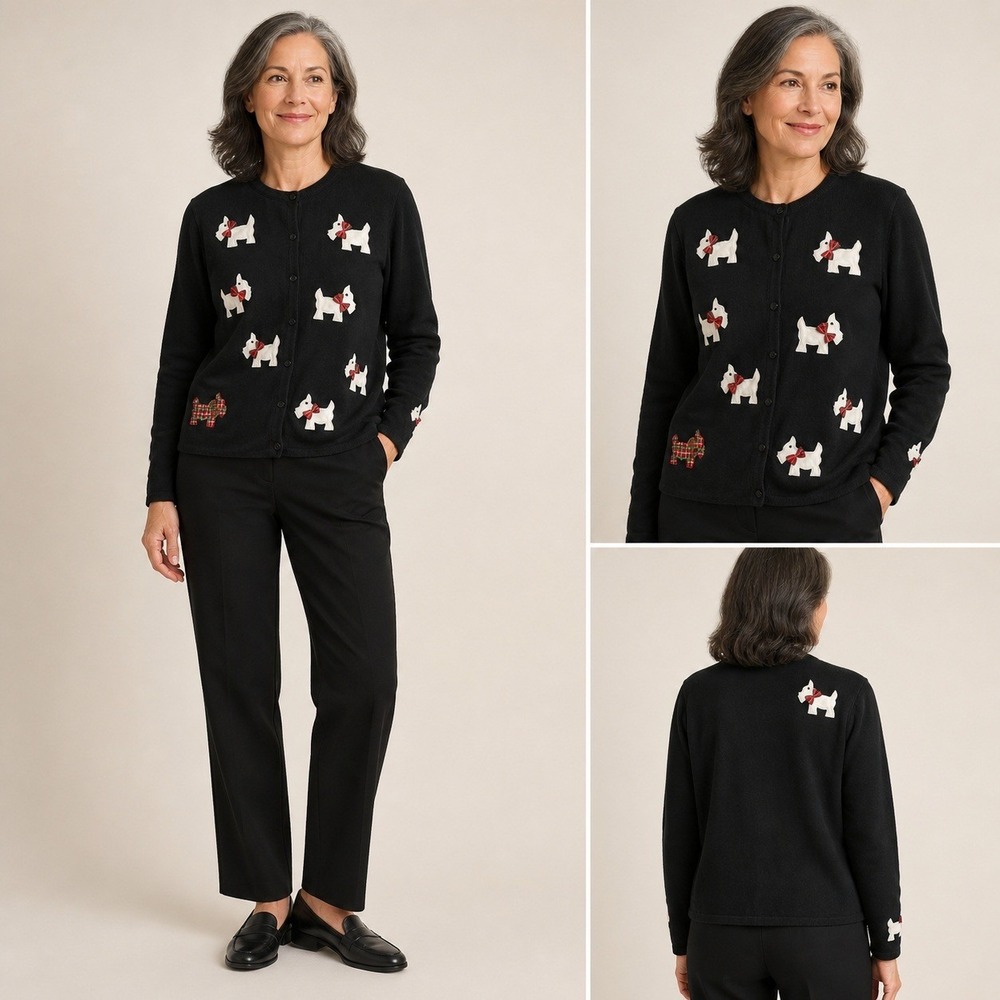 VTG 90s Classics Marisa Christina Scottie Dog Cardigan Sweater Petite Large PL